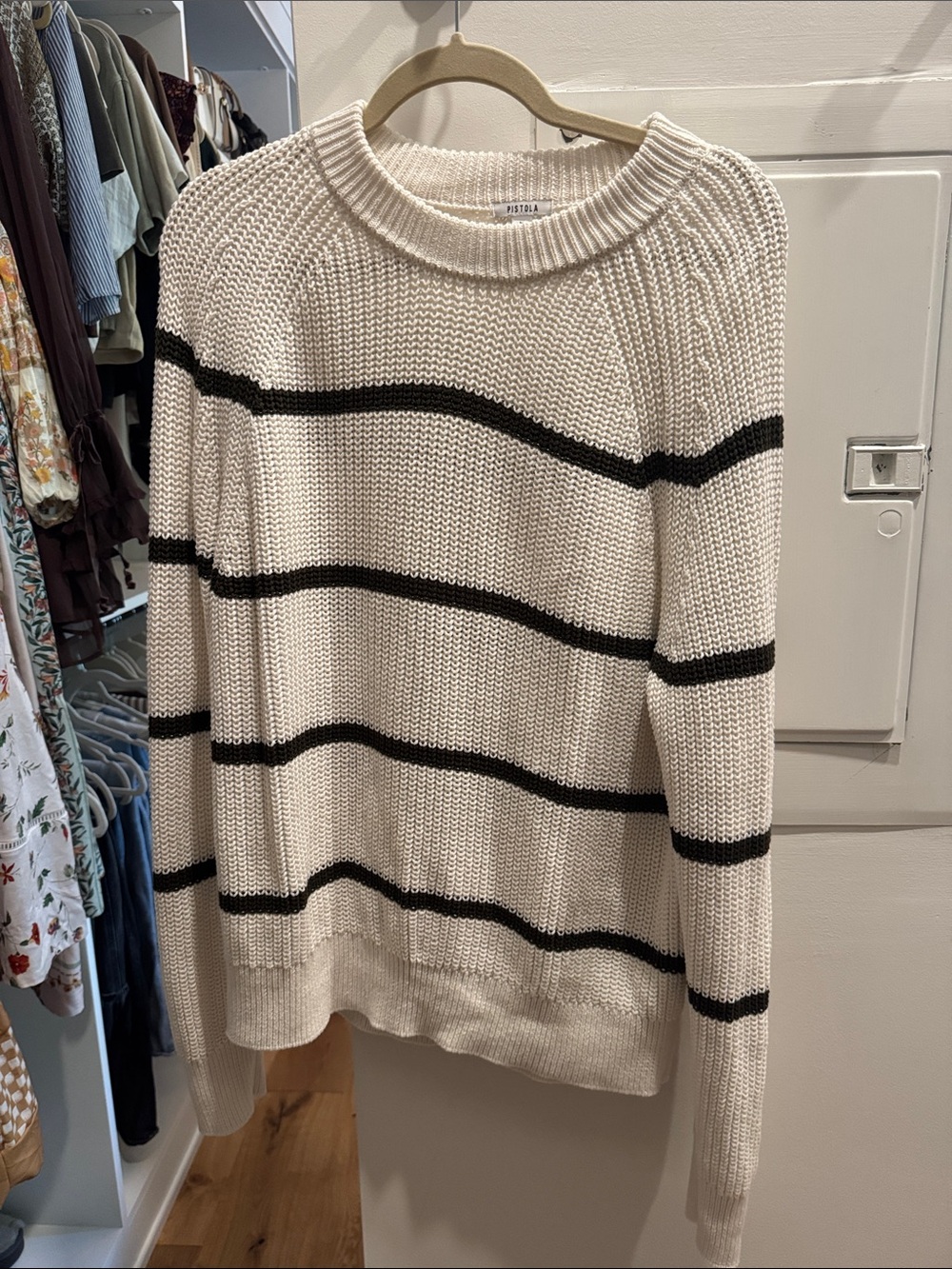 pistola Cream and Black Striped Crewneck Sweater